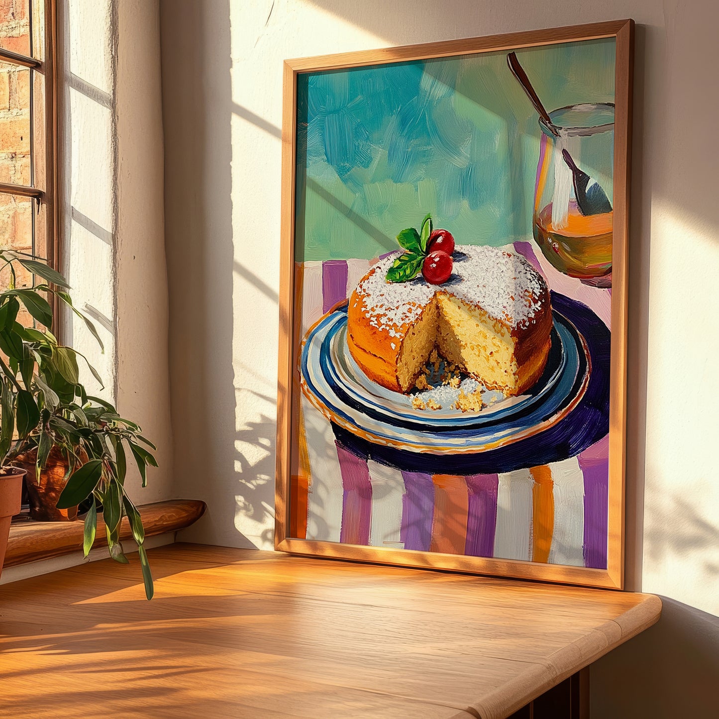 Tarta de Santiago – Colorful Oil Painting, Spanish Dessert Painting, clean layout with no caption