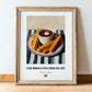 Churros con Chocolate – on Striped Tablecloth, Spanish Dessert Illustration, in wooden frame leaning on the floor