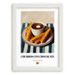 Churros con Chocolate – on Striped Tablecloth, Spanish Dessert Illustration, placed in minimal white frame