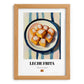 Leche Frita – on Striped Tablecloth, Spanish Dessert Wall Decor, set in oak frame