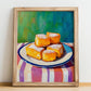 Leche Frita – Art, Spanish Dessert Illustration, no-text version framed in wood