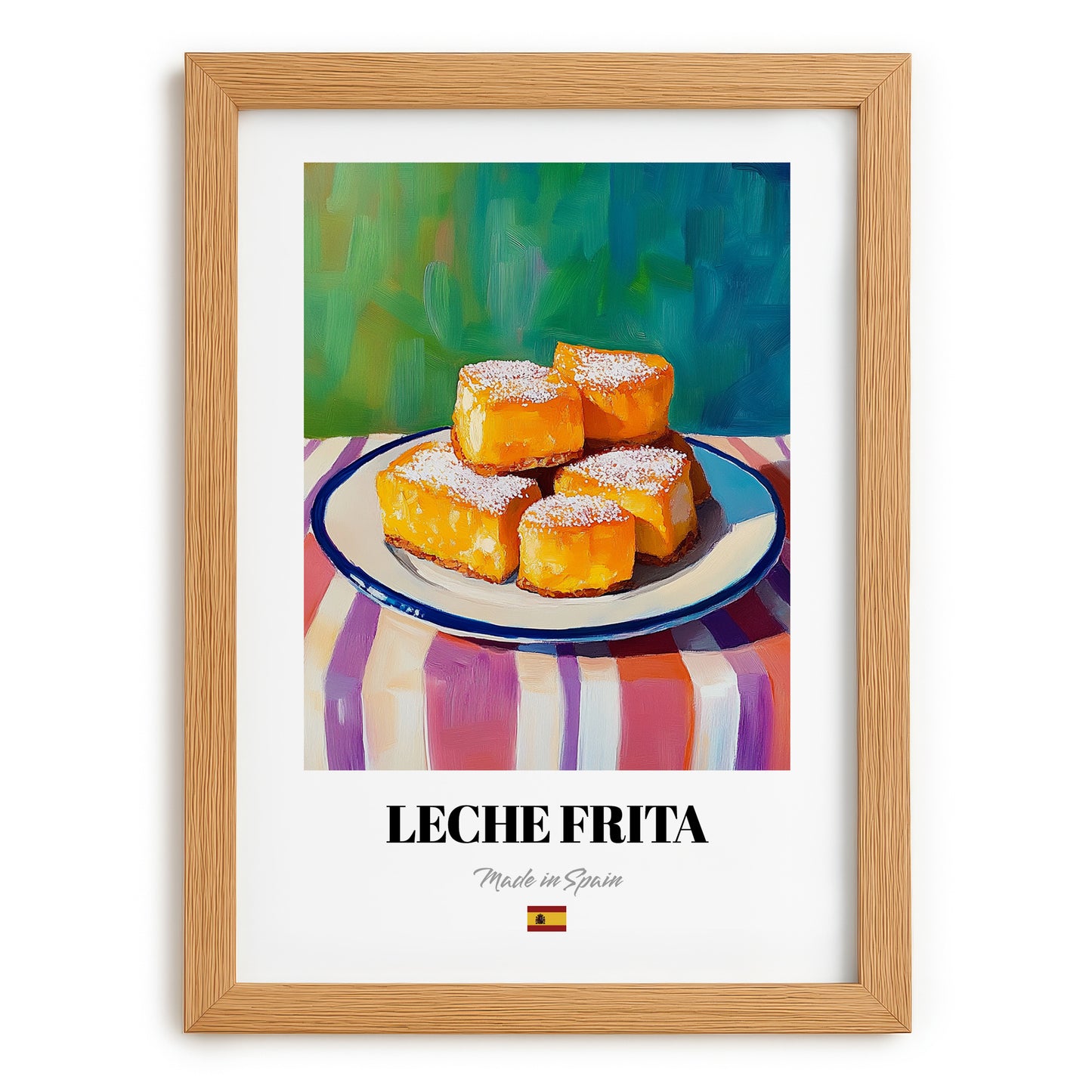 Leche Frita – Art, Spanish Dessert Illustration, set in oak frame
