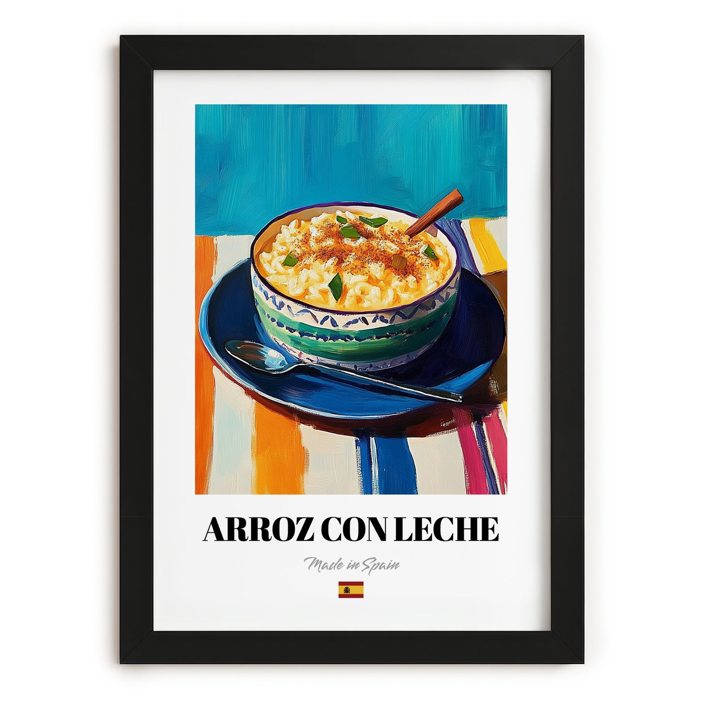 Arroz con Leche – Art, Spanish Dessert Painting, in sleek black frame