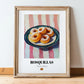 Rosquillas – on Striped Tablecloth, Spanish Dessert Illustration, in wooden frame leaning on the floor