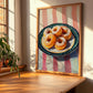 Rosquillas – on Striped Tablecloth, Spanish Dessert Illustration, clean layout with no caption
