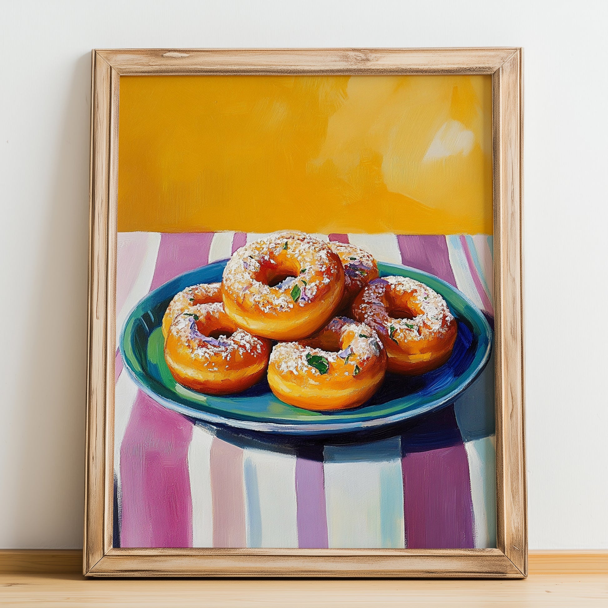 Rosquillas – Colorful Oil Painting, Spanish Dessert Wall Decor, no-text version framed in wood