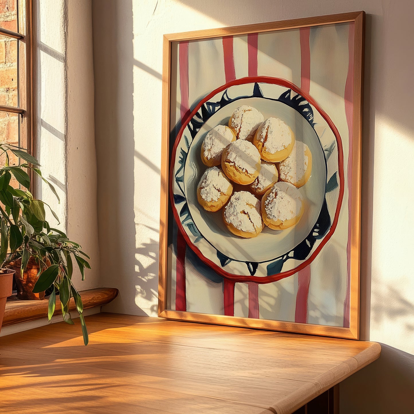 Polvorones – on Striped Tablecloth, Spanish Dessert Wall Art, clean layout with no caption