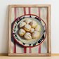 Polvorones – on Striped Tablecloth, Spanish Dessert Wall Art, no-text version framed in wood