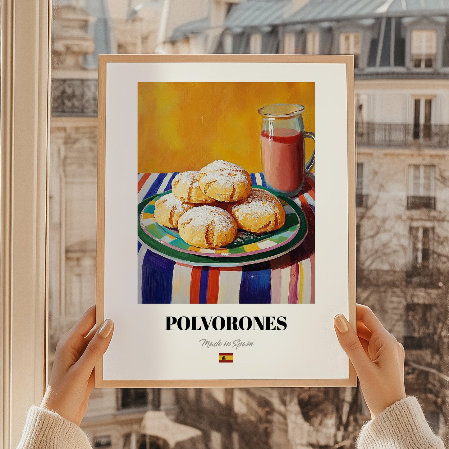 Polvorones – Colorful Oil Painting, Spanish Dessert Wall Illustration, styled in a charming Paris street view