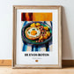 Huevos Rotos – Colorful Oil Painting, Spanish Food Poster, in wooden frame leaning on the floor
