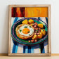 Huevos Rotos – Colorful Oil Painting, Spanish Food Poster, no-text version framed in wood