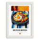 Huevos Rotos – Colorful Oil Painting, Spanish Food Poster, placed in minimal white frame