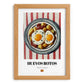 Huevos Rotos – on Striped Tablecloth, Spanish Food Wall Decor, set in oak frame