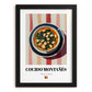 Cocido Montañés – on Striped Tablecloth, Spanish Food Painting, in sleek black frame