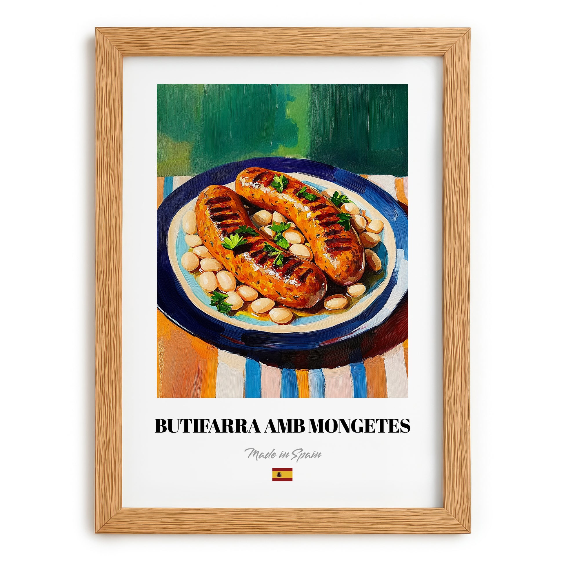 Butifarra amb Mongetes – Art, Spanish Food Still Life, set in oak frame
