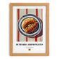 Butifarra amb Mongetes – on Striped Tablecloth, Spanish Food Wall Decor, set in oak frame
