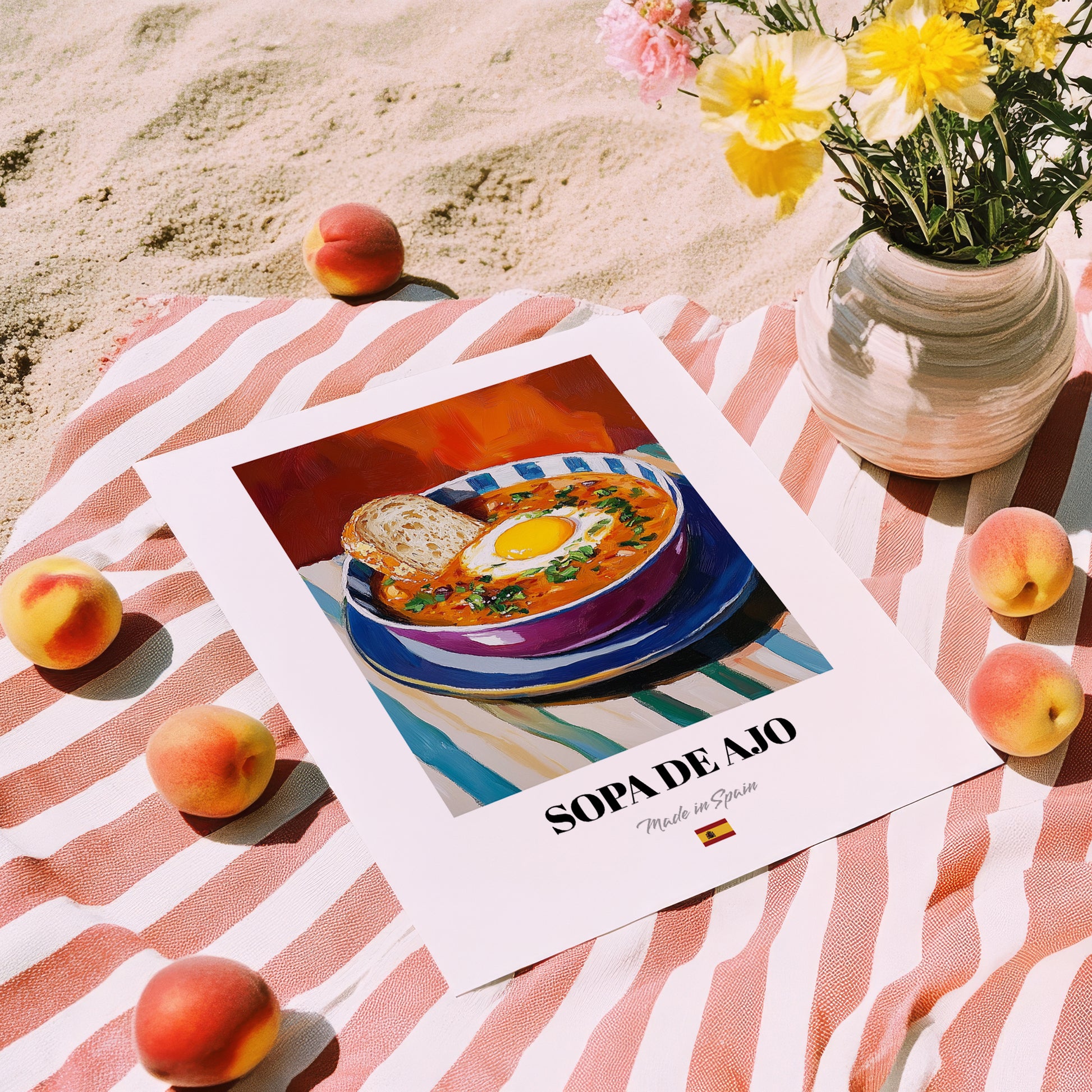 Sopa de Ajo – Art, Spanish Food Poster, unframed on coastal sand