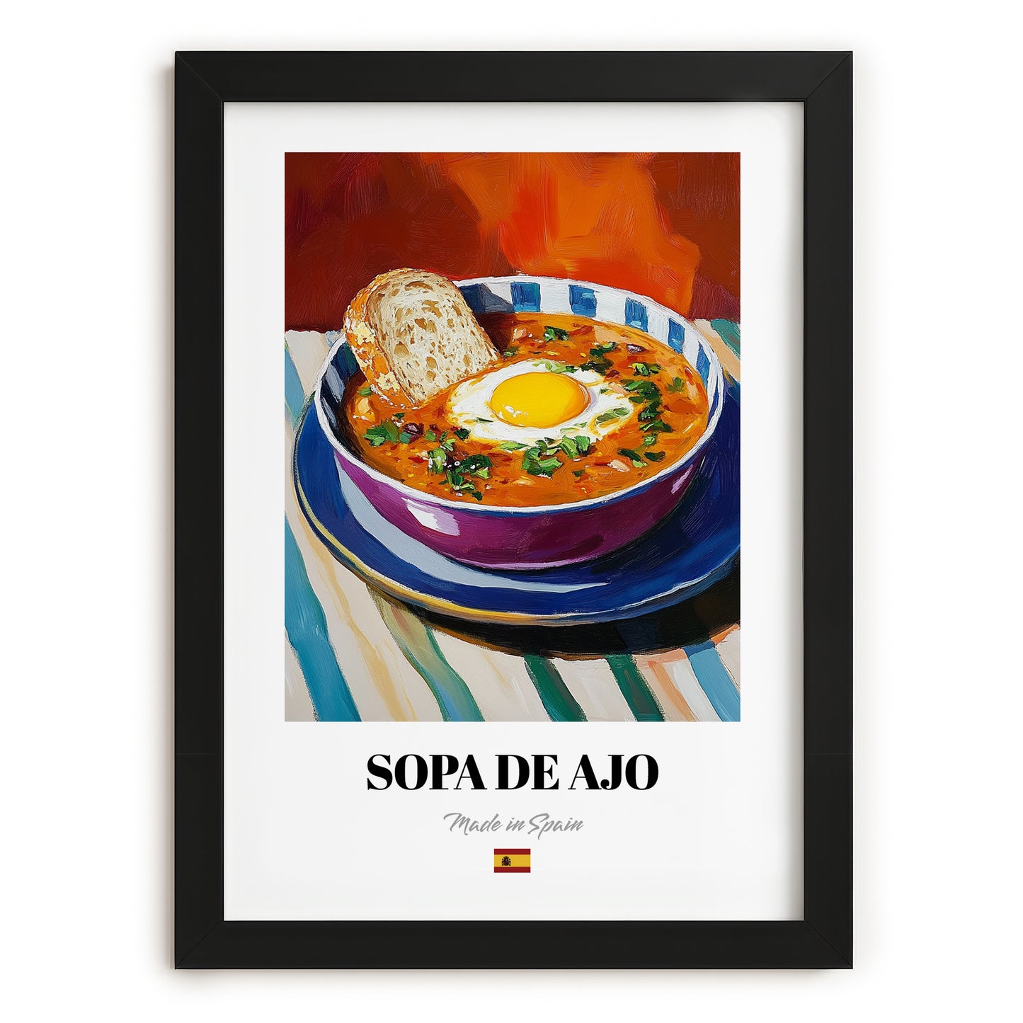 Sopa de Ajo – Art, Spanish Food Poster, in sleek black frame