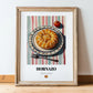 Hornazo – on Striped Tablecloth, Spanish Food Wall Decor, in wooden frame leaning on the floor