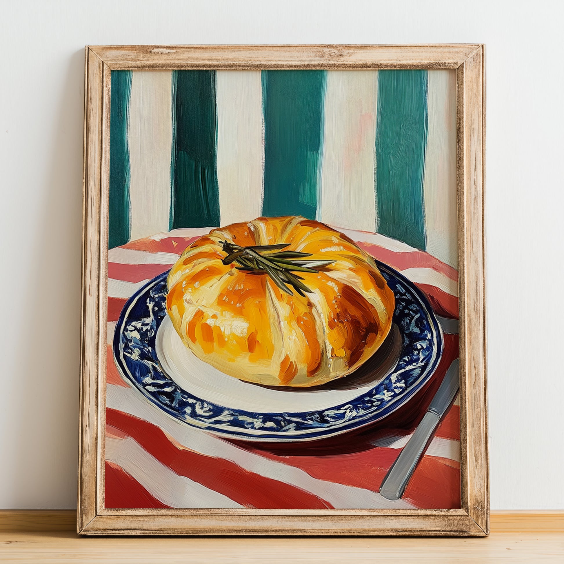 Hornazo – Colorful Oil Painting, Spanish Food Still Life, no-text version framed in wood