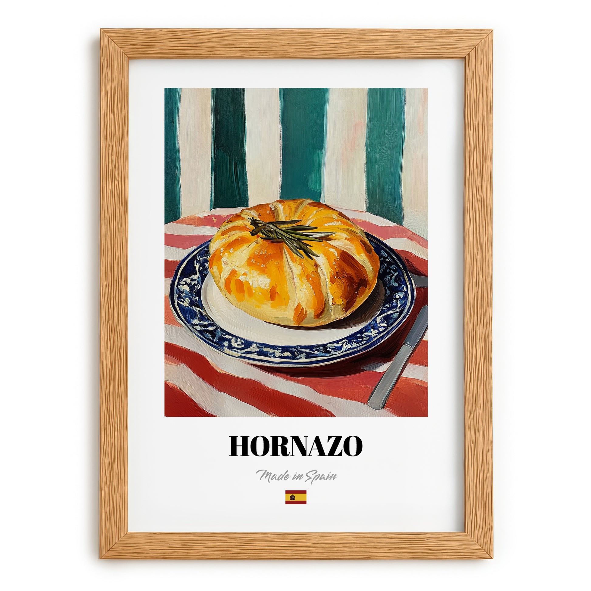 Hornazo – Colorful Oil Painting, Spanish Food Still Life, set in oak frame