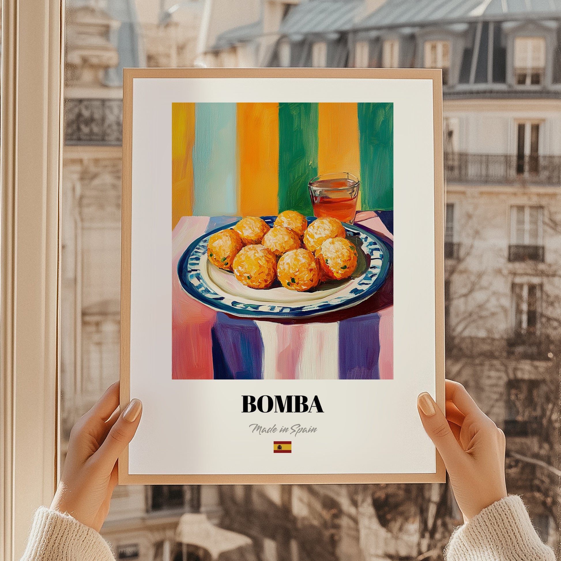 Bomba – Art, Spanish Food Wall Decor, styled in a charming Paris street view