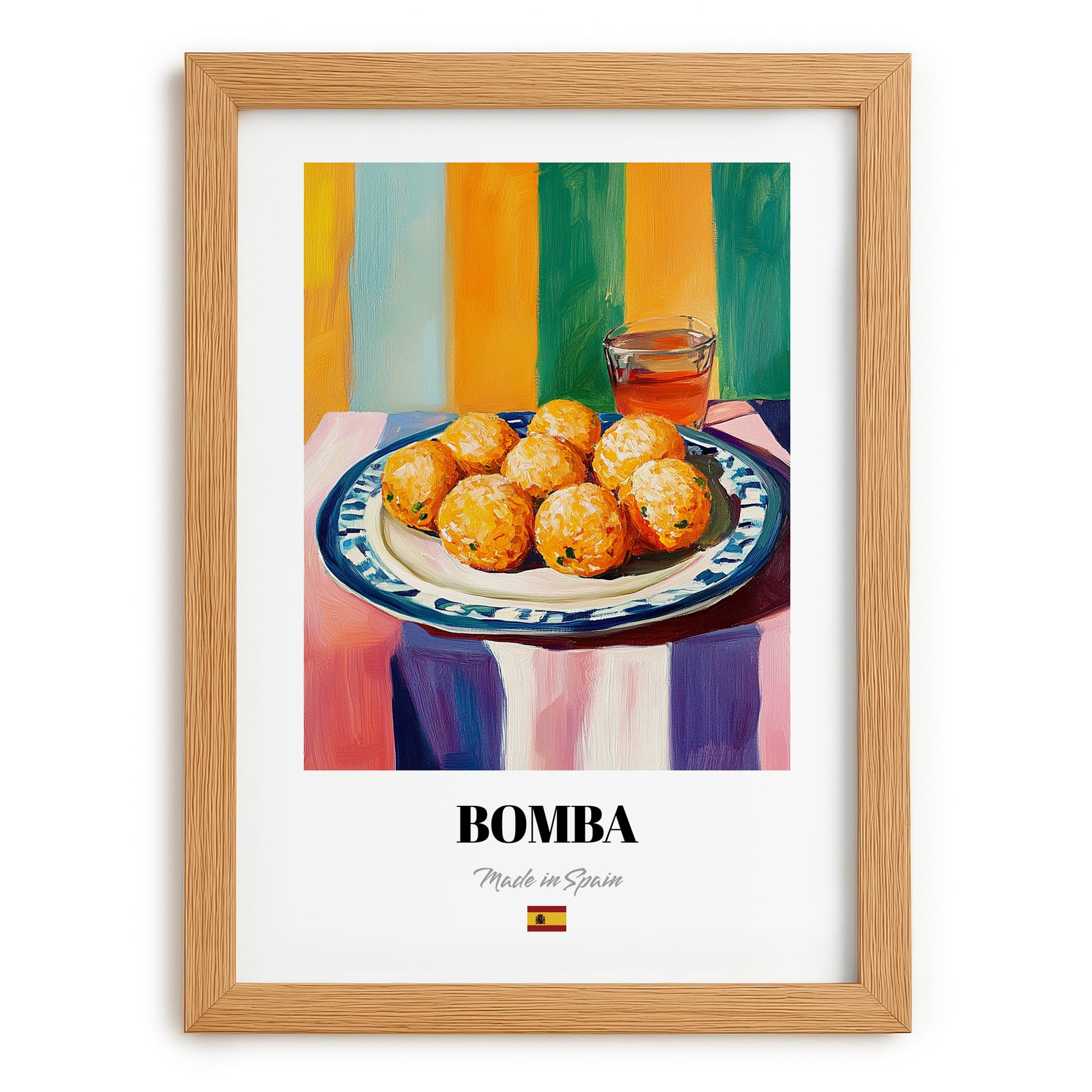 Bomba – Art, Spanish Food Wall Decor, set in oak frame