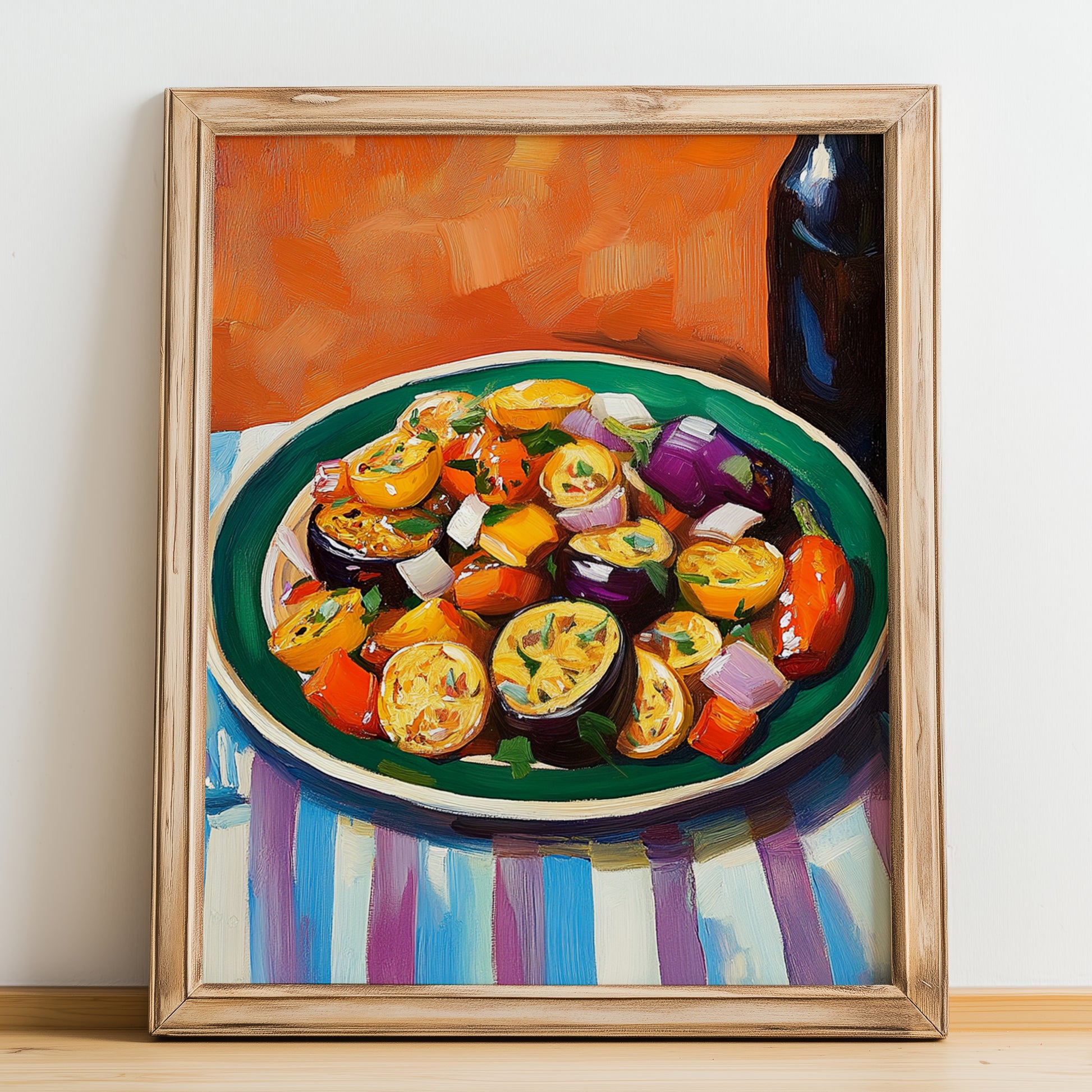 Escalivada – Colorful Oil Painting, Spanish Food Still Life, no-text version framed in wood