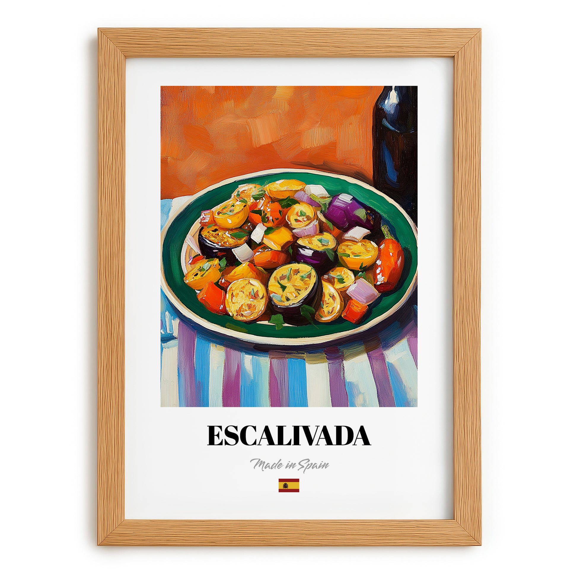 Escalivada – Colorful Oil Painting, Spanish Food Still Life, set in oak frame