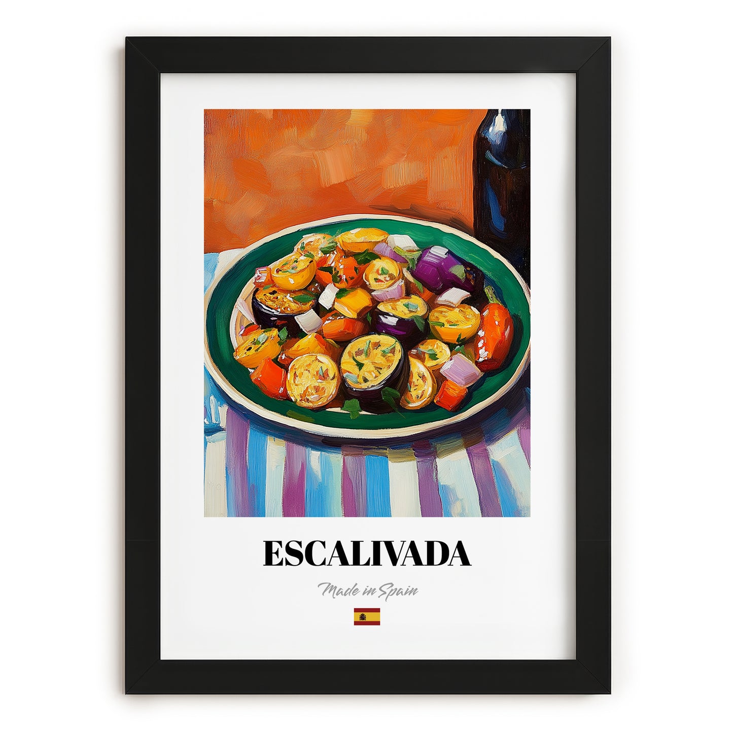 Escalivada – Colorful Oil Painting, Spanish Food Still Life, in sleek black frame
