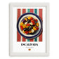 Escalivada – on Striped Tablecloth, Spanish Food Print, placed in minimal white frame