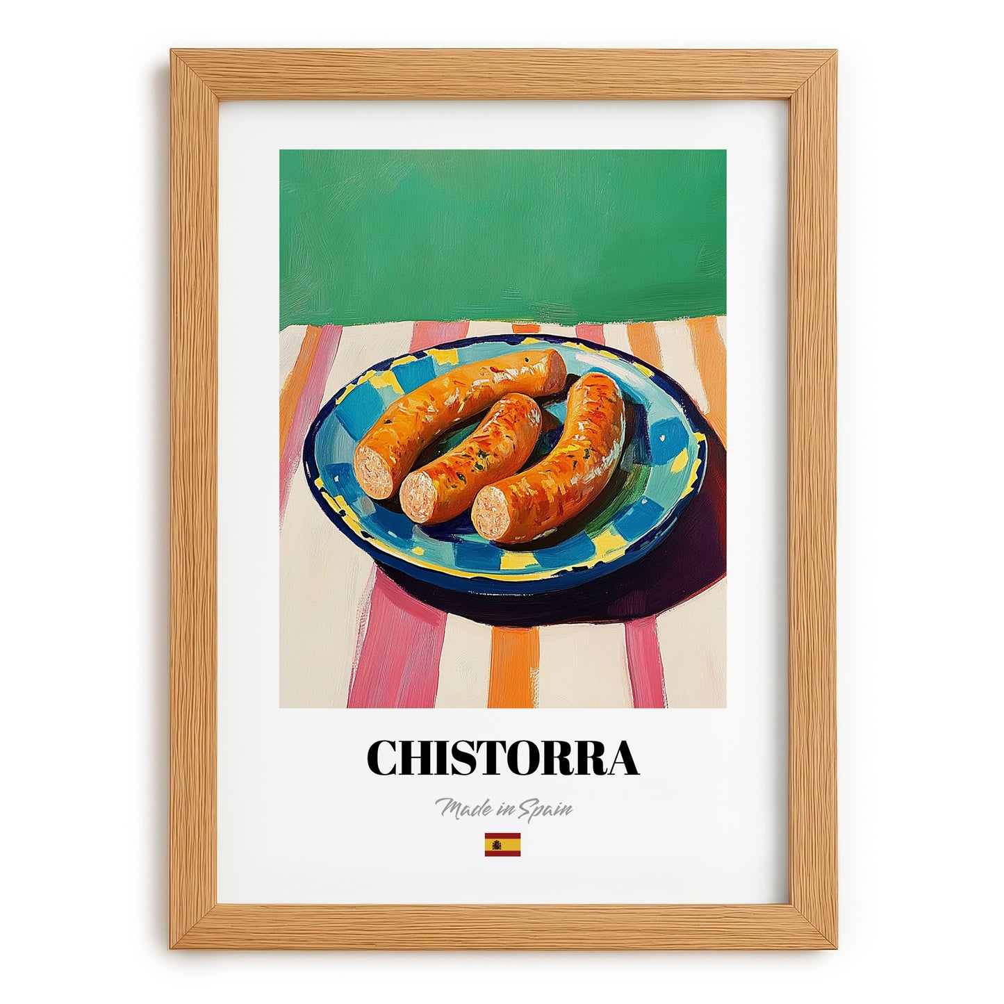 Chistorra – Oil Painting, Spanish Food Illustration, set in oak frame