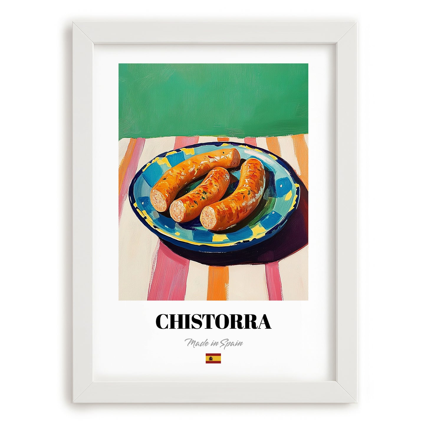 Chistorra – Oil Painting, Spanish Food Illustration, placed in minimal white frame
