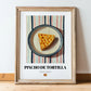 Pincho de Tortilla – on Striped Tablecloth, Spanish Food Painting, in wooden frame leaning on the floor