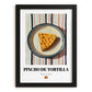 Pincho de Tortilla – on Striped Tablecloth, Spanish Food Painting, in sleek black frame