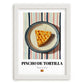 Pincho de Tortilla – on Striped Tablecloth, Spanish Food Painting, placed in minimal white frame