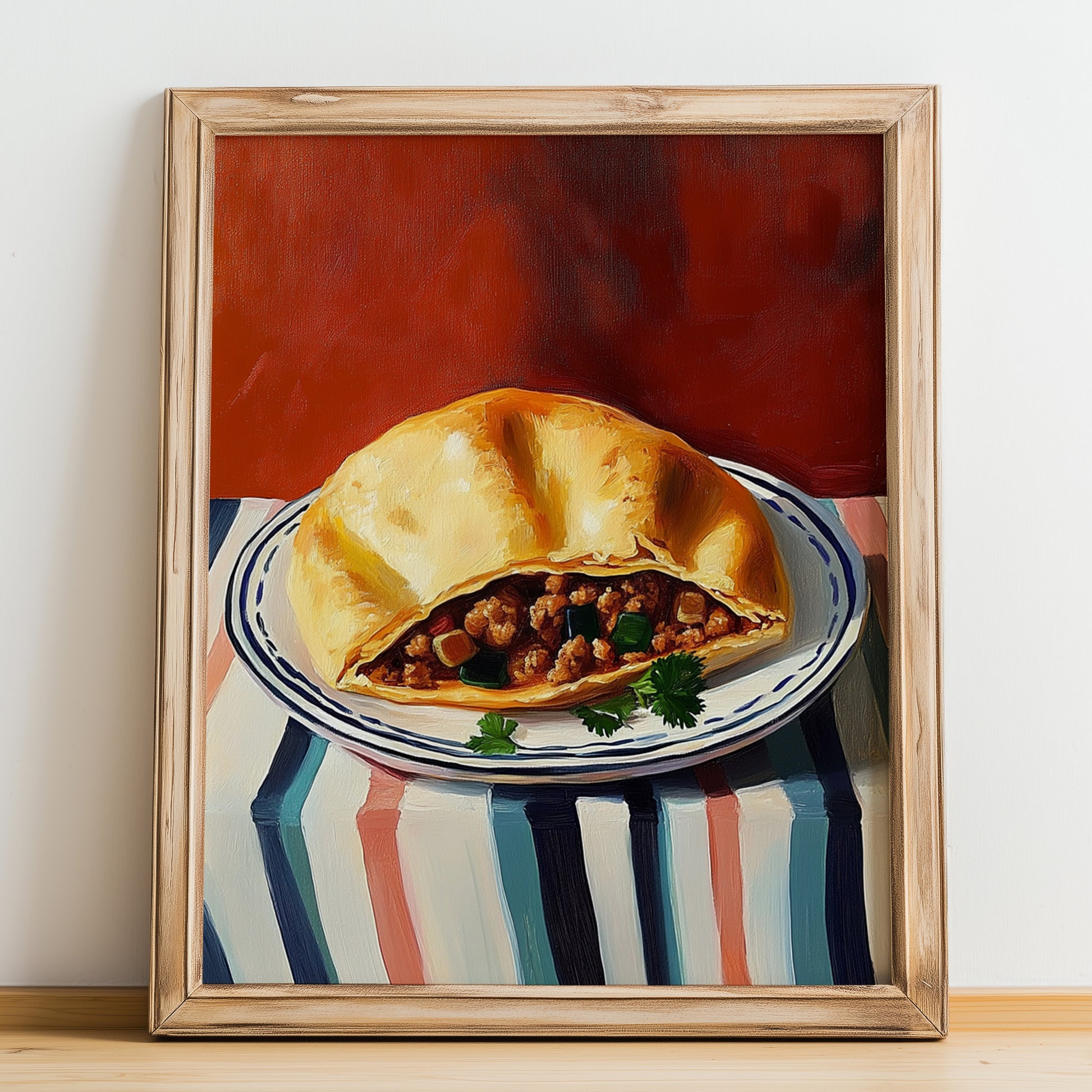Empanada Gallega – Art, Spanish Pastry Wall Painting, no-text version framed in wood