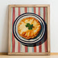 Empanada Gallega – on Striped Tablecloth, Spanish Pastry Painting, no-text version framed in wood