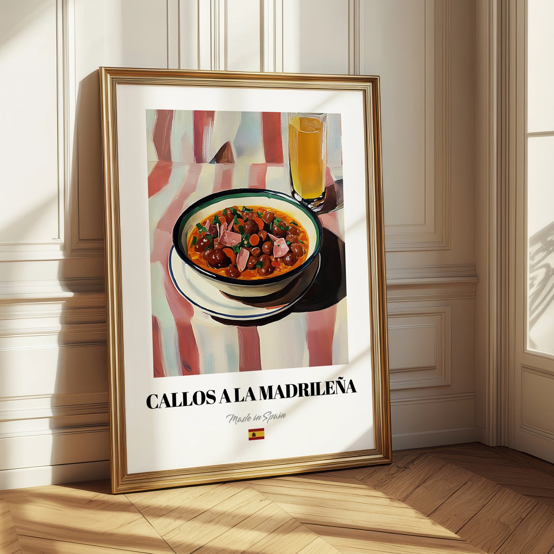 Callos a la Madrileña – on Striped Tablecloth, Spanish Food Illustration