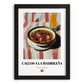 Callos a la Madrileña – on Striped Tablecloth, Spanish Food Illustration, in sleek black frame
