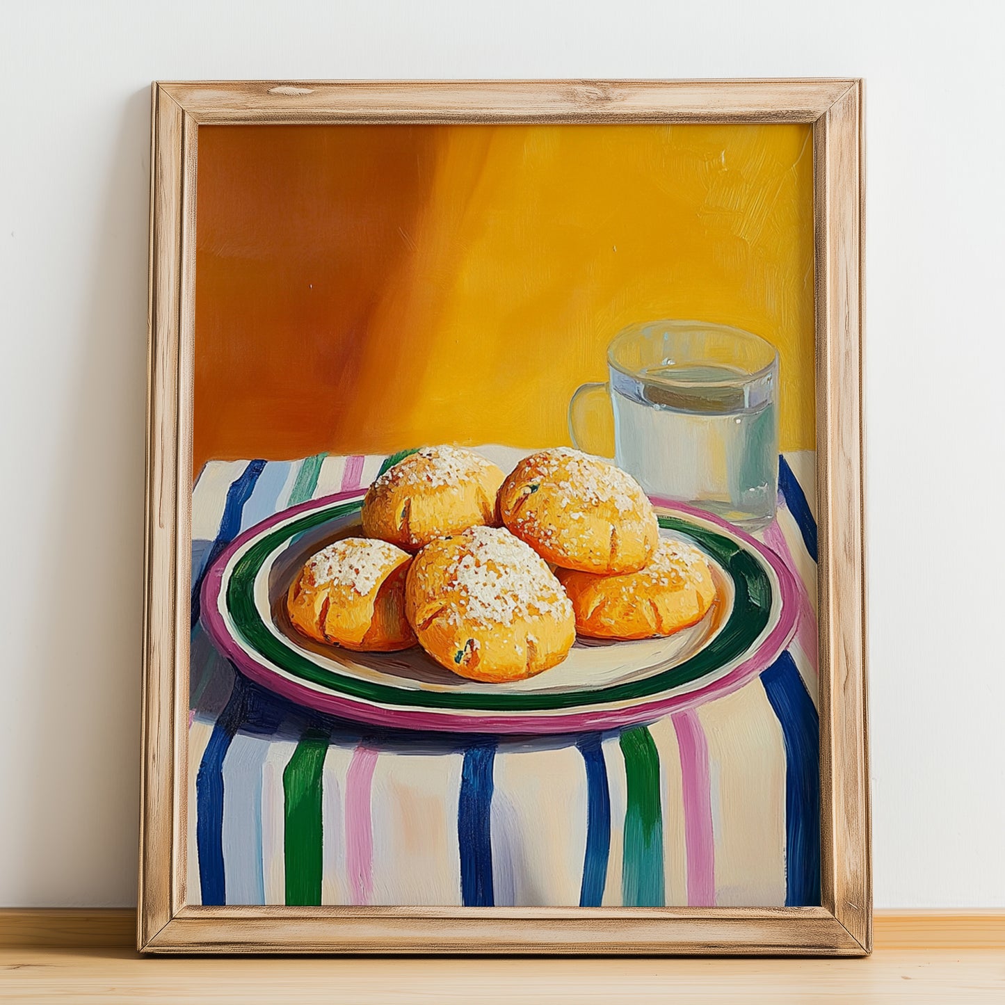 Perrunillas – Colorful Oil Painting, Spanish Dessert Illustration, no-text version framed in wood