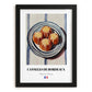 Canelés de Bordeaux – on Striped Tablecloth, French French Pastry Still Life, in sleek black frame