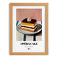 Opéra Cake – on Striped Tablecloth, French French Dessert Still Life, set in oak frame
