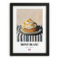 Mont-Blanc – on Striped Tablecloth, French French Dessert Still Life, in sleek black frame