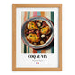 Coq au Vin – on Striped Tablecloth, French Food Poster, set in oak frame