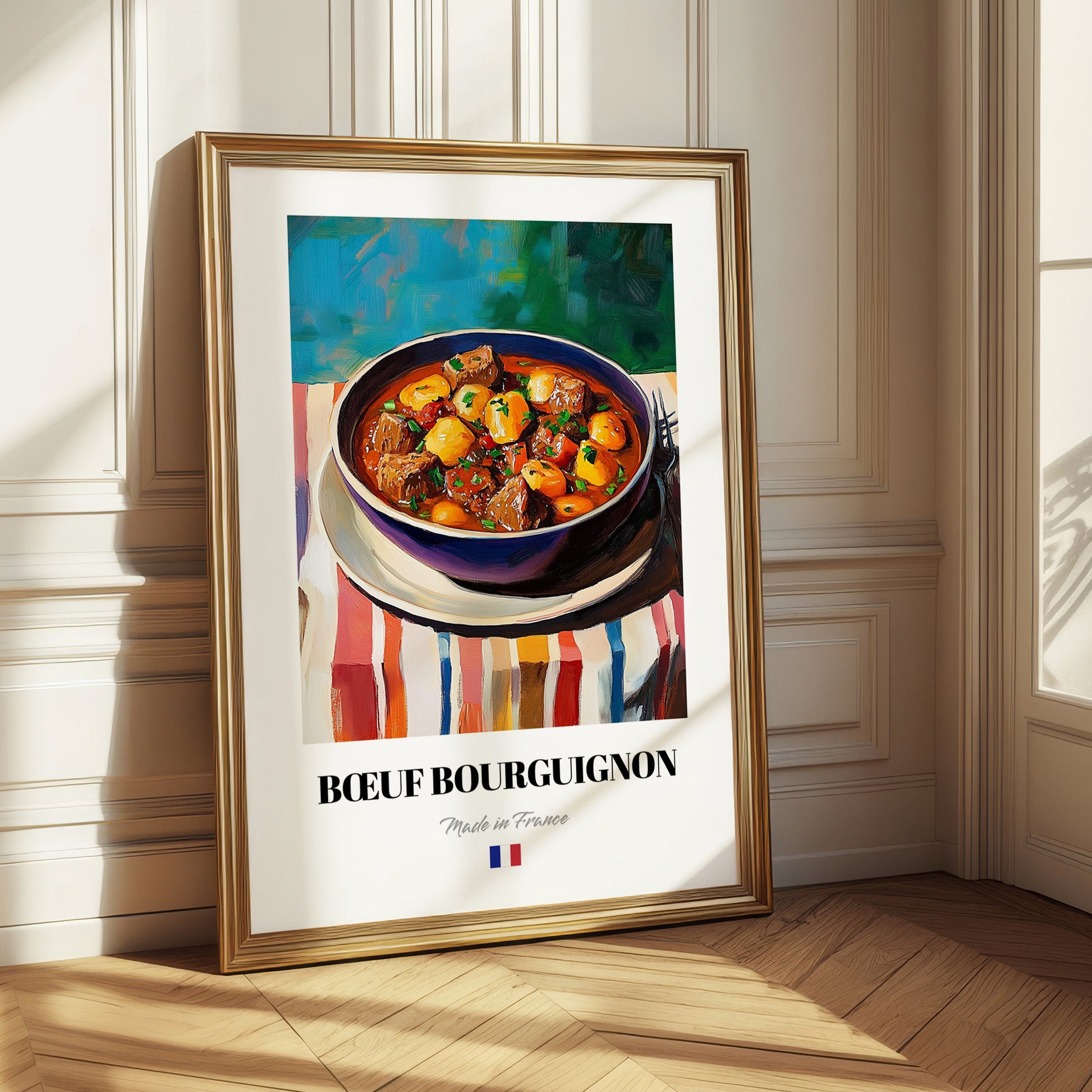 Bœuf Bourguignon – Colorful Oil Painting, French Food Art