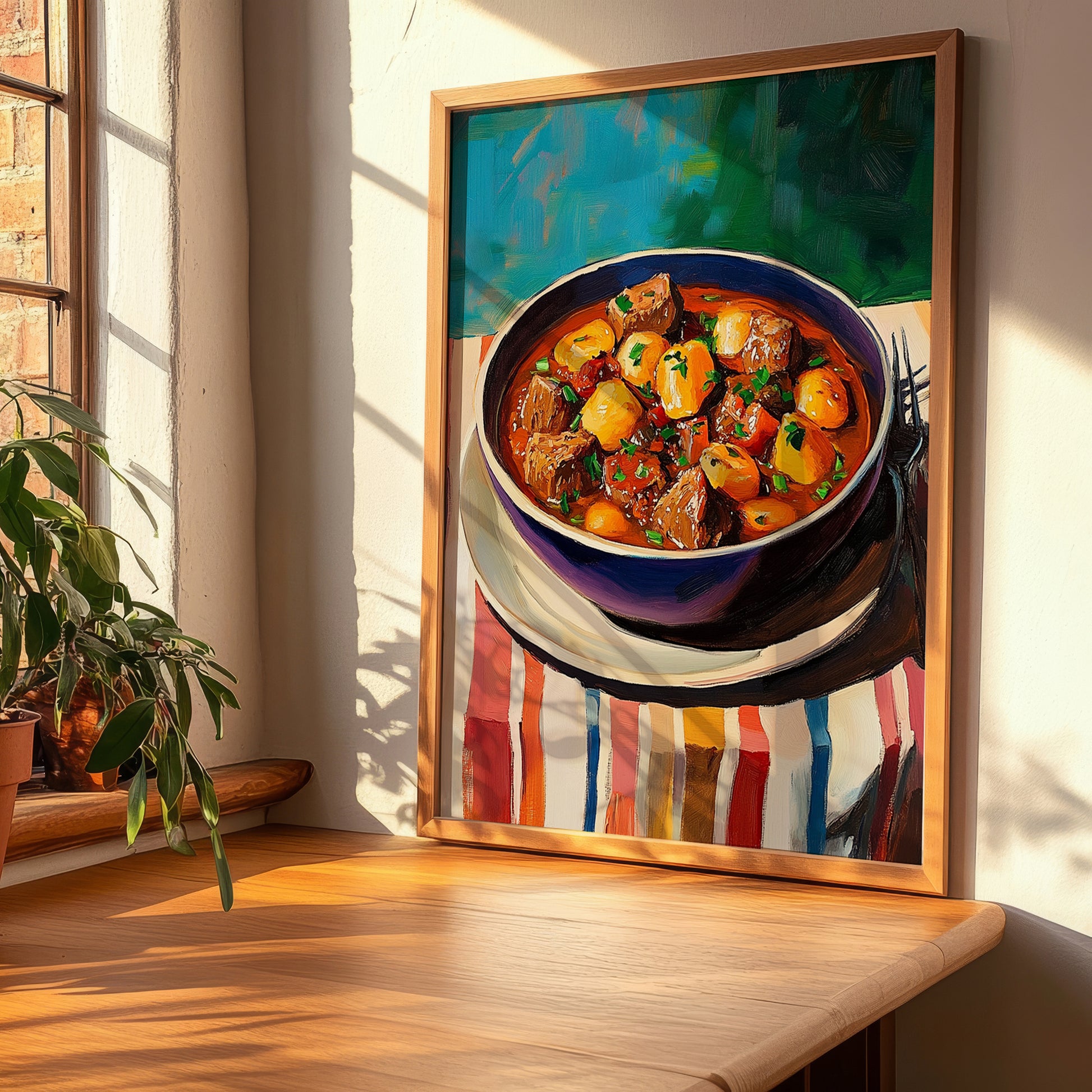 Bœuf Bourguignon – Colorful Oil Painting, French Food Art, clean layout with no caption