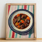 Bœuf Bourguignon – on Striped Tablecloth, French Food Wall Decor, no-text version framed in wood