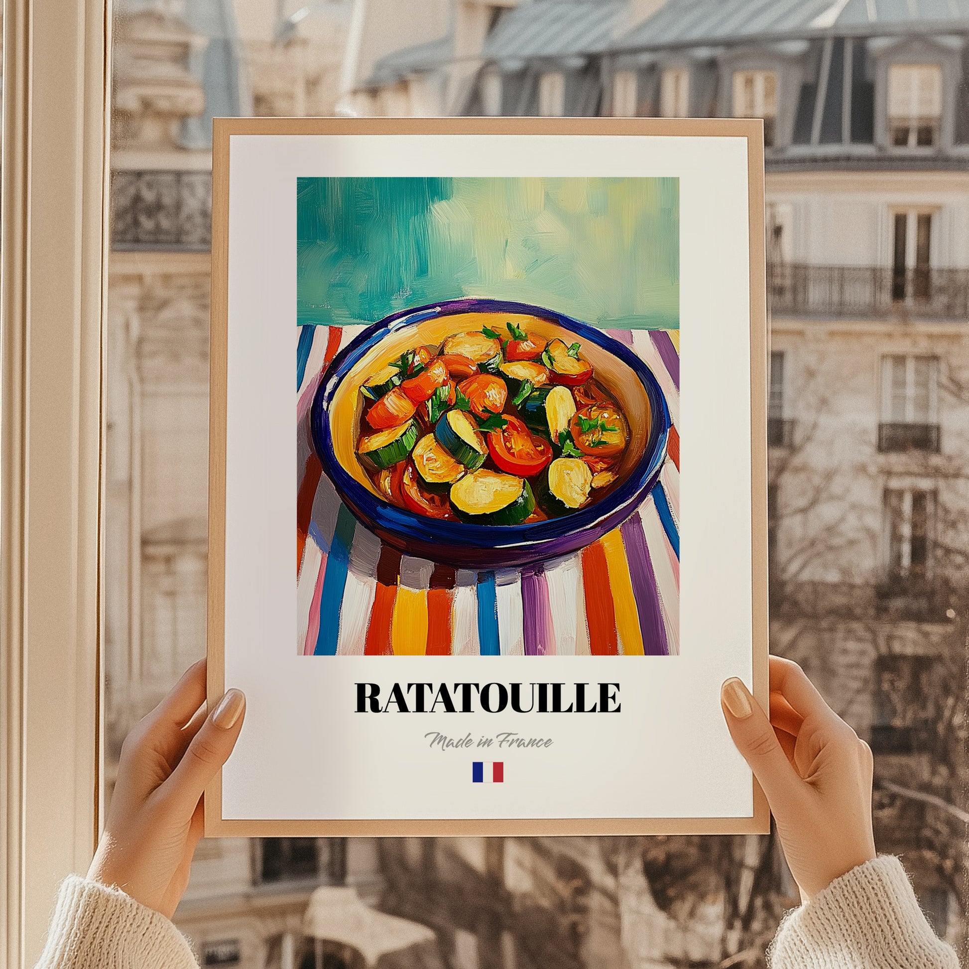 Ratatouille – Oil Painting, French Food Still Life, styled in a charming Paris street view