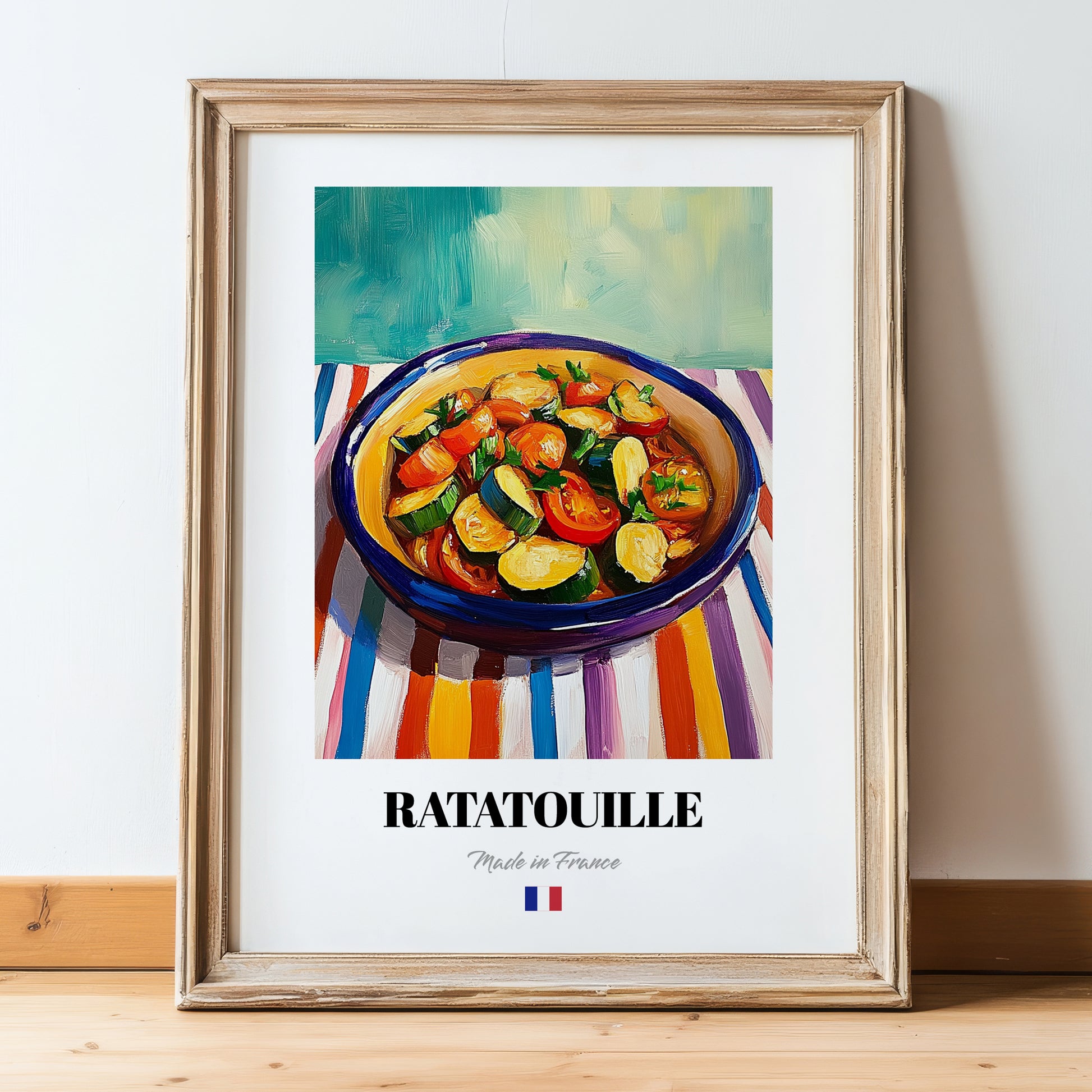 Ratatouille – Oil Painting, French Food Still Life, in wooden frame leaning on the floor